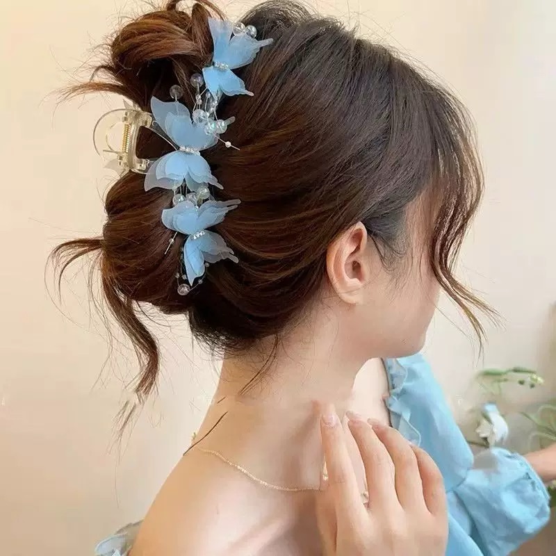 Outdoor Lighting Manufacturers - Light Blue/Pink Sheer Butterfly Claw Clip