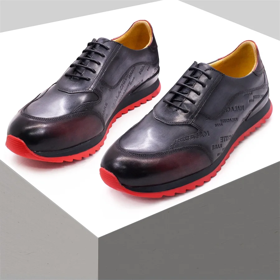 Color Changing Outdoor - Men's High-End Leather Sneakers Lace-Up Casual